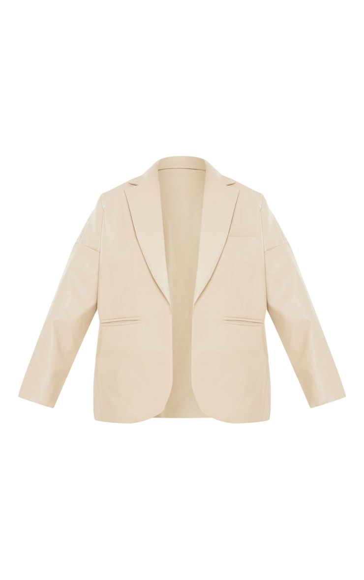 Beige Faux Leather Drop Shoulder Oversized Dad Blazer image 5