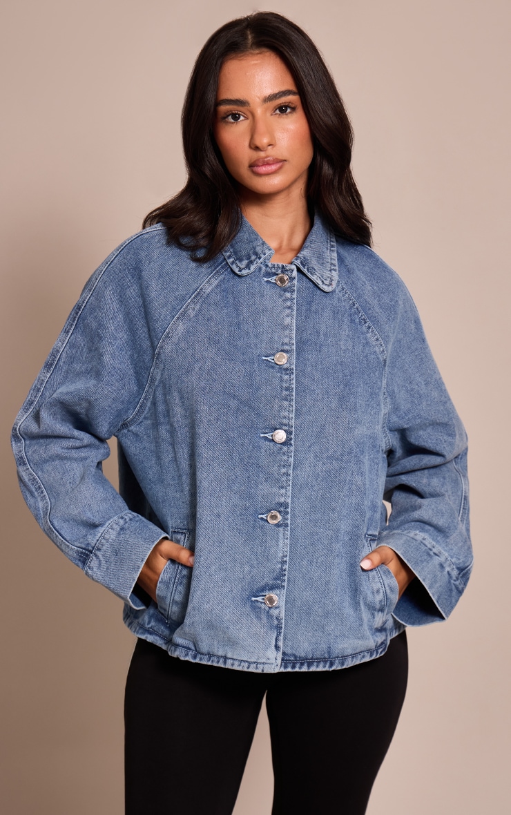 Petite Light Blue Oversized Denim Car Coat image 1