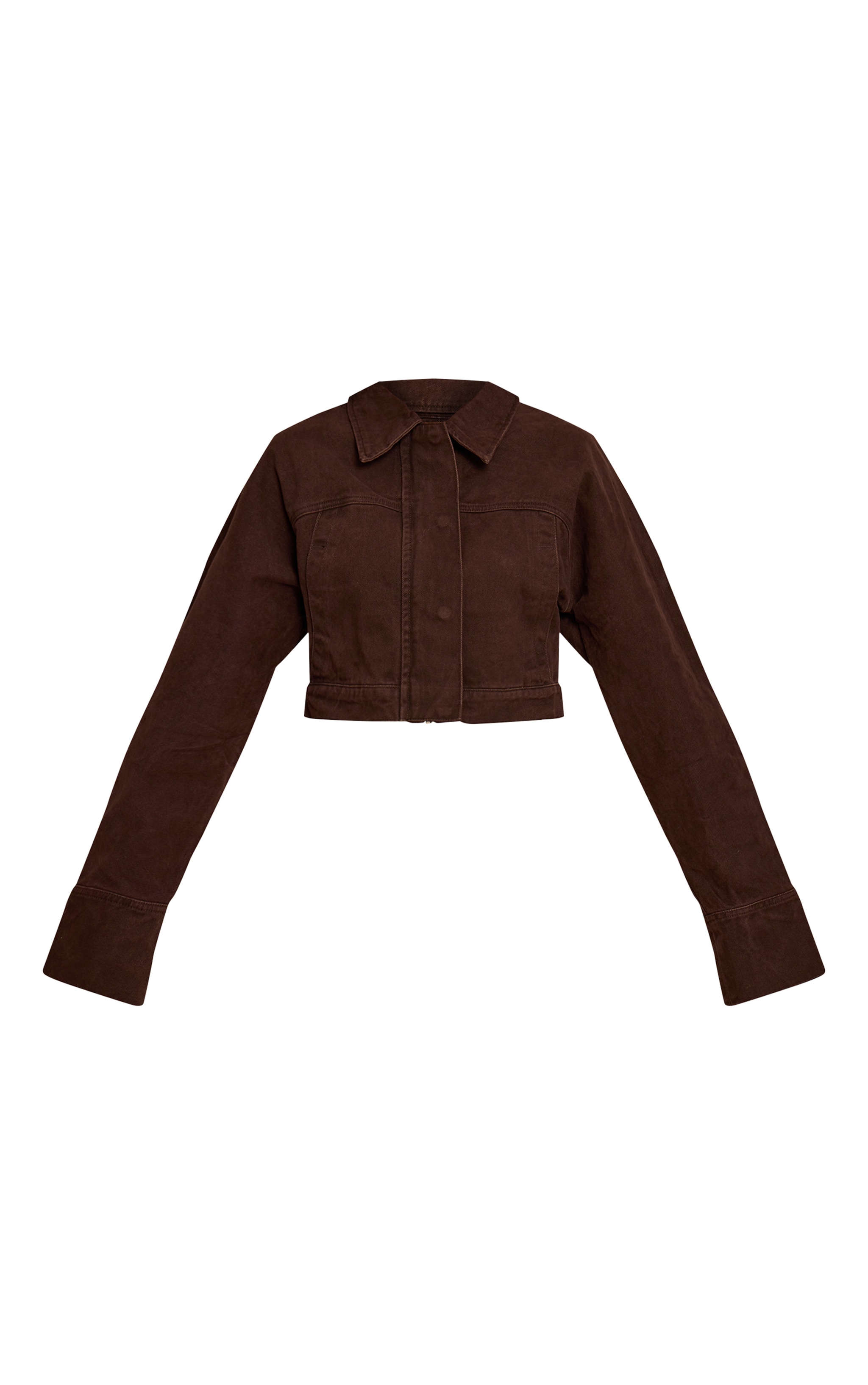 Chocolate Concealed Placket Denim Jacket image 5