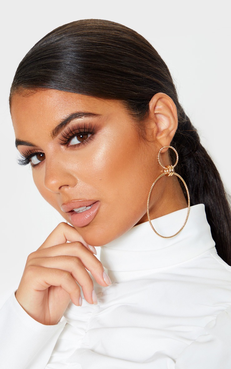 Gold Oversized Double Hoop Drop Earring