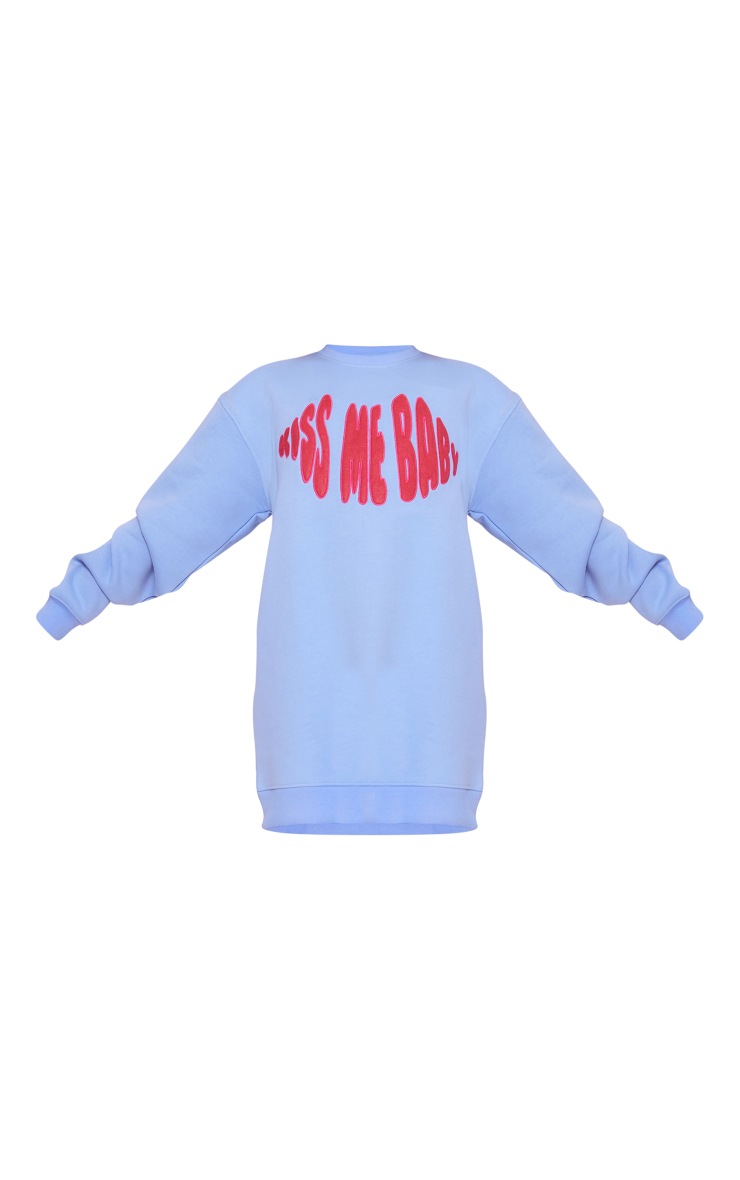 Blue Kiss Me Baby Graphic Sweater Dress PrettyLittleThing UAE