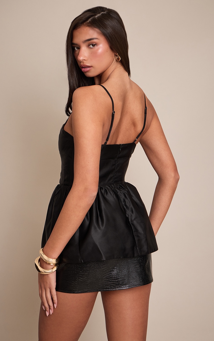 Black Satin Strappy Puffball Top image 2