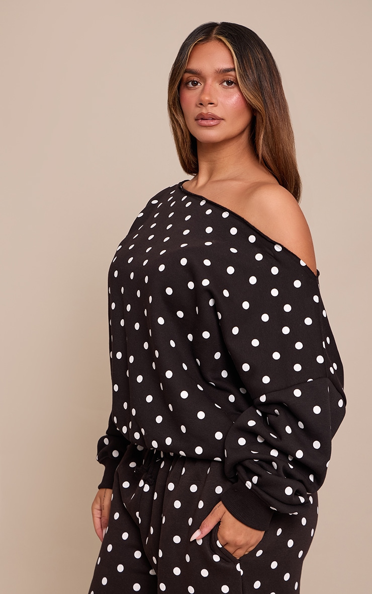 Shape Black Polka Dot Sweat Raw Edge Slouch Sweatshirt image 4