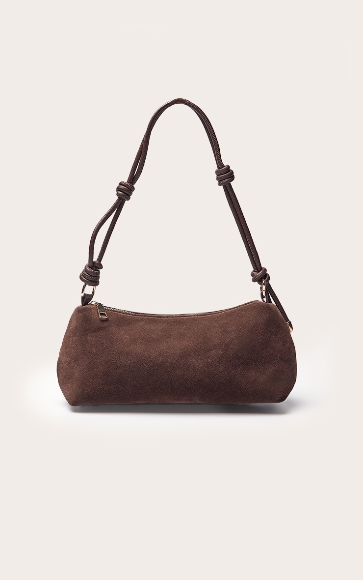 Sac à main en suédine chocolat à anse nouée image 2