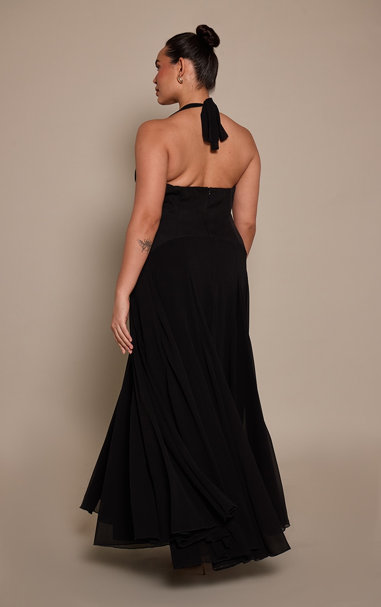Plus Black Chiffon Halterneck Maxi Dress  image 2