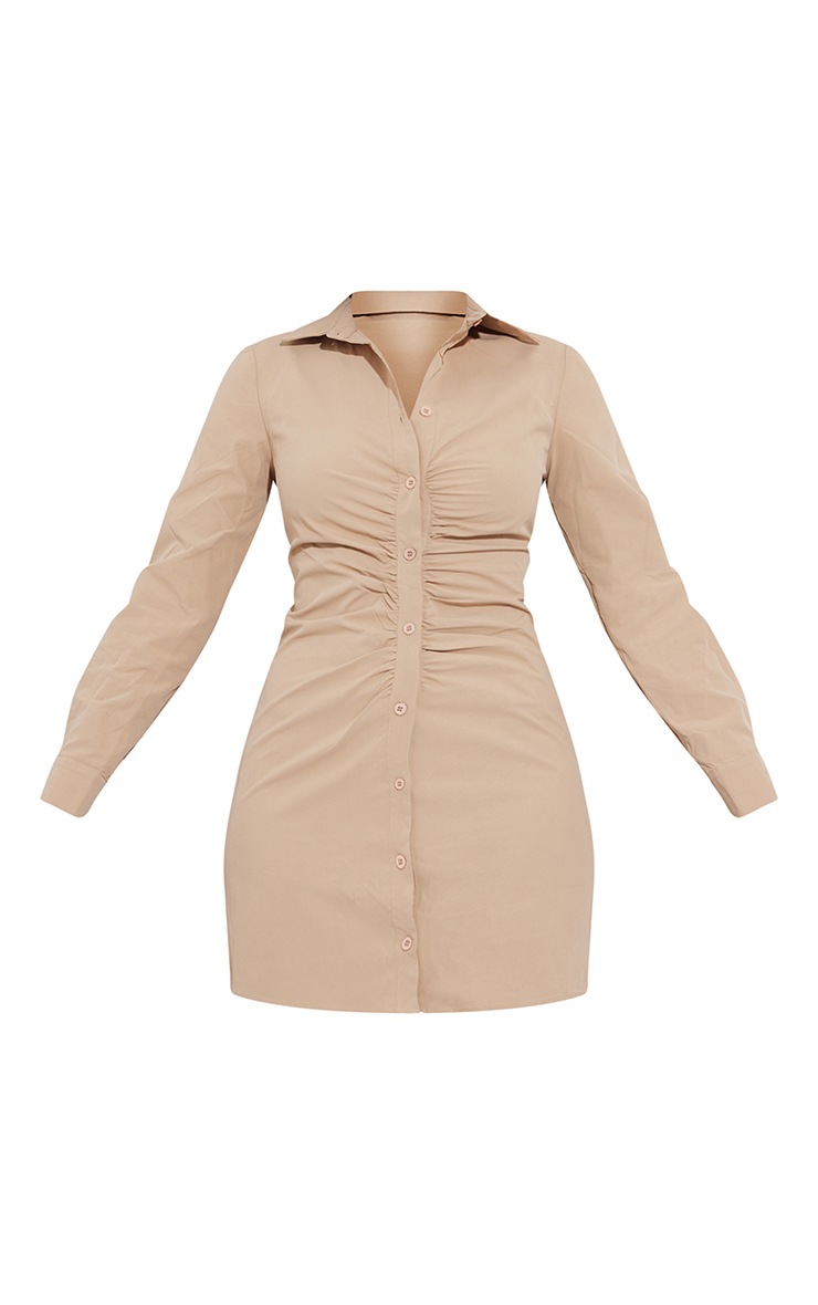 Stone Asymmetric Button Down Ruched Shirt Dress PrettyLittleThing USA