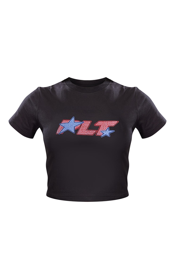PRETTYLITTLETHING Black Cotton Embroidered Fitted Crop T Shirt image 5
