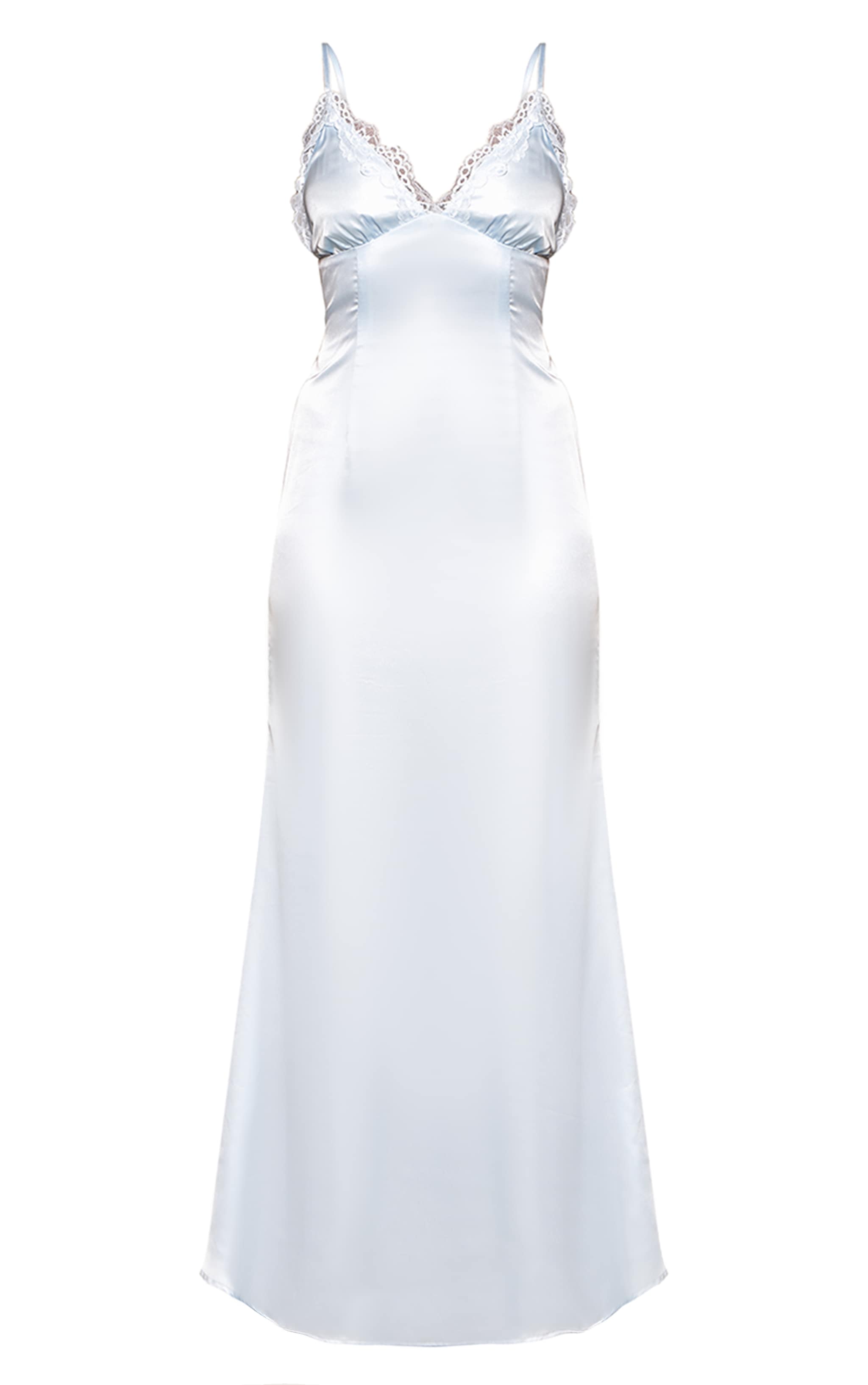 Baby Blue Satin Lace Cup Maxi Slip Dress image 5