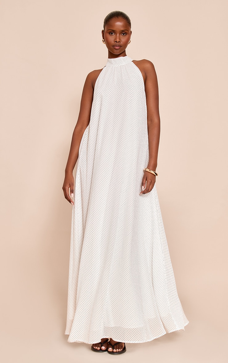 White Polka Dot Woven Halter neck Shift Dress image 3