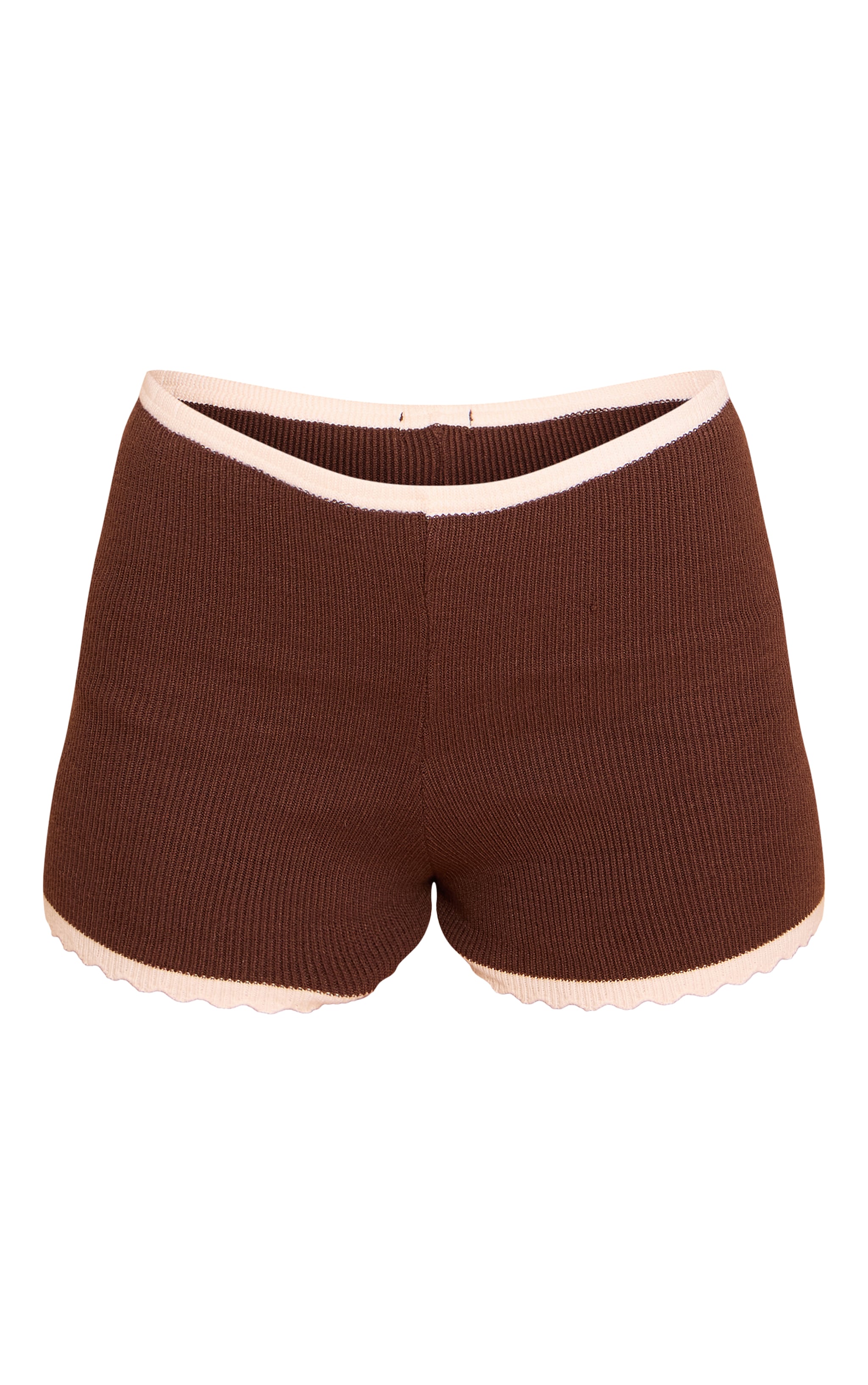 Short en maille tricot chocolat à taille haute et bordures festonnées image 6
