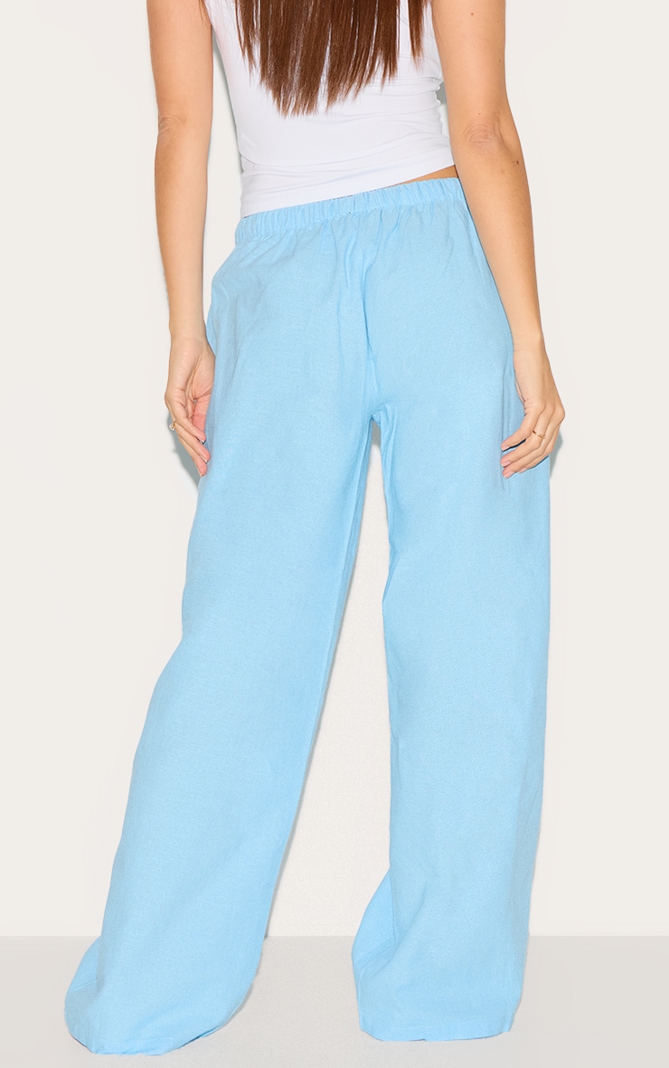 Pantalon en coton et effet lin mélangés bleu clair à cordons ajustables image 3