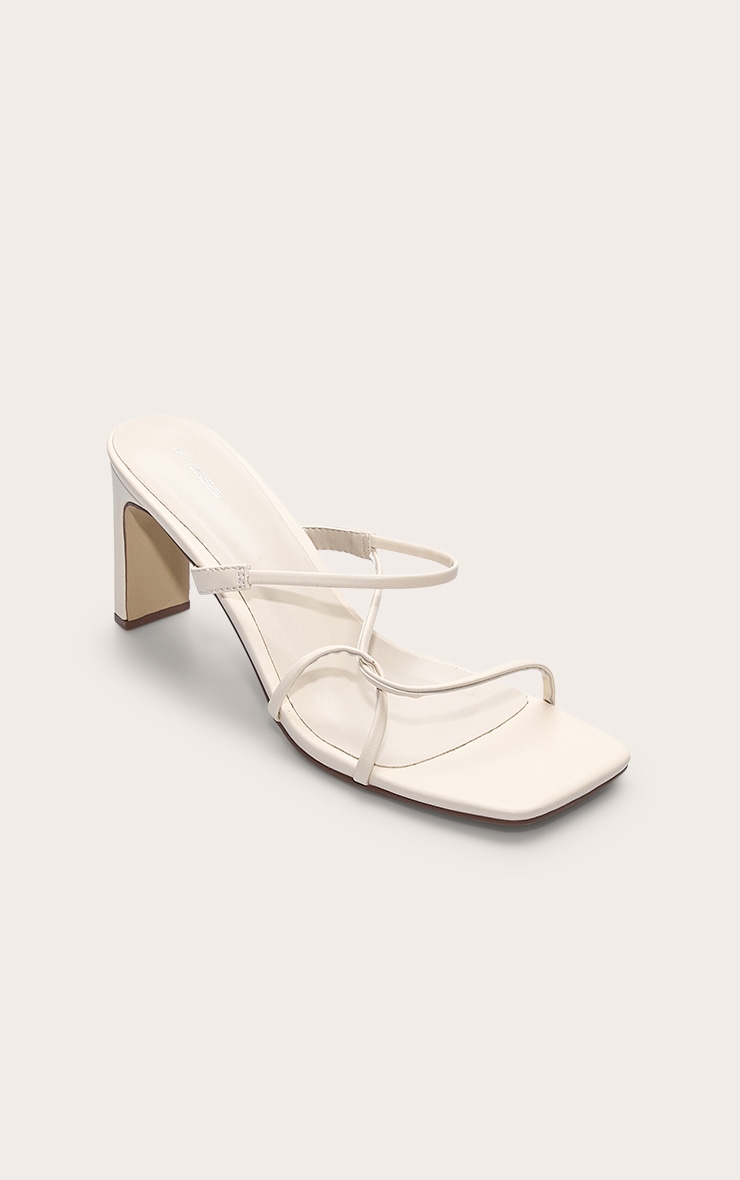 Cream Pu Square Toe Thin Block High Heeled Mules image 3