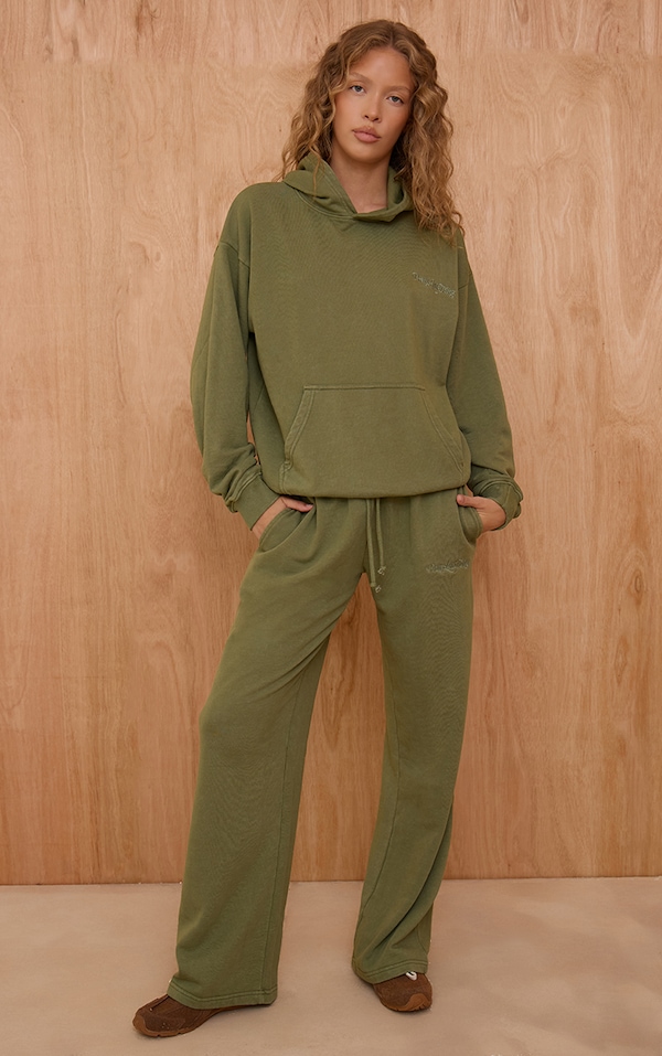 PLT Sage Embroidered Acid Wash Loopback Straight Leg Sweatpant