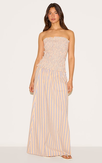 Orange Pinstripe Linen Look Maxi Skirt