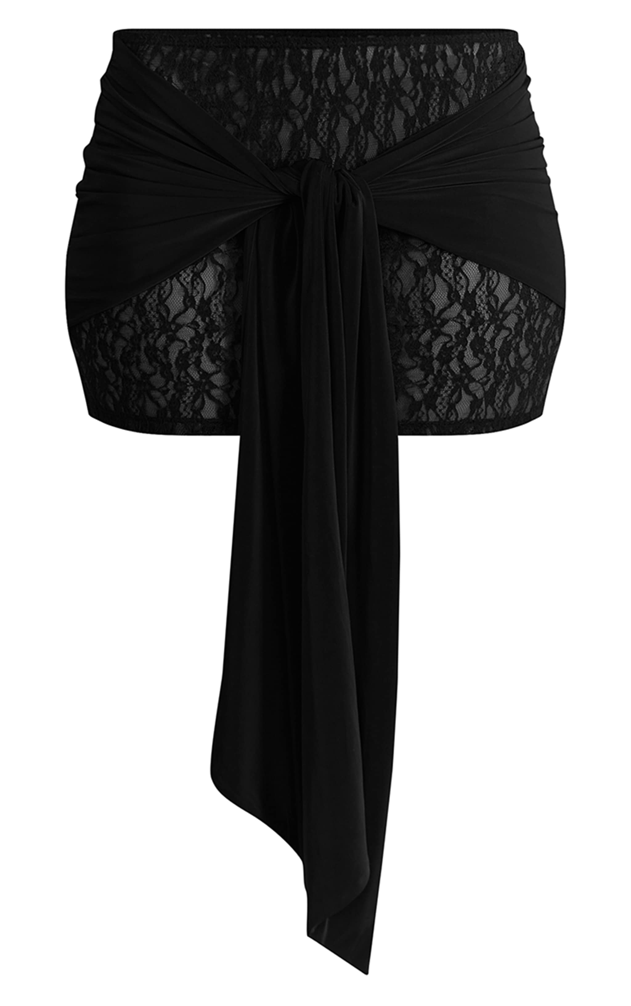 Black Sheer Lace Slinky Tie Mini Skirt image 6