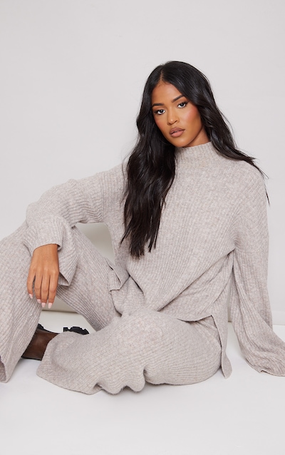 Tall Light Brown Luxe Rib Knit Oversized Sweater