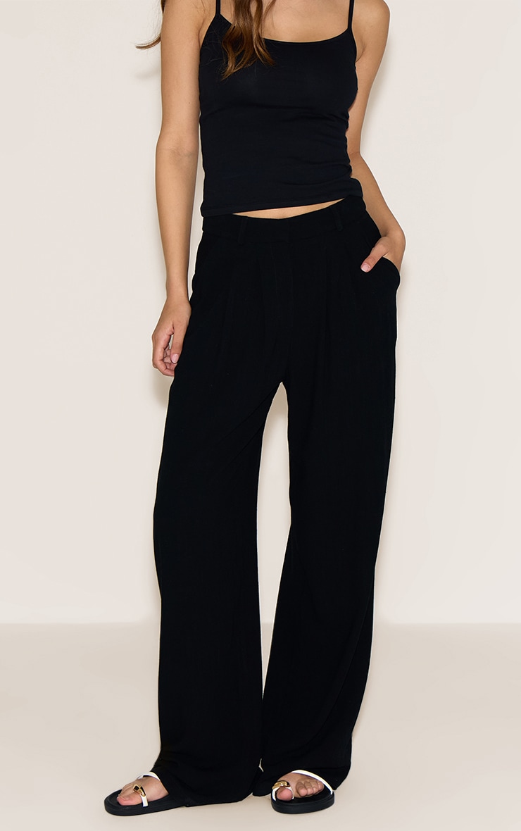 Black Linen Look Floaty Tailored Pants image 2