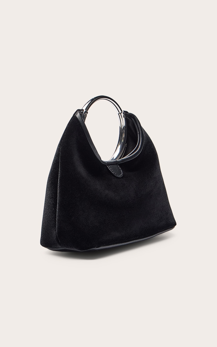 Black Velvet Grab Handle Clutch Bag image 3