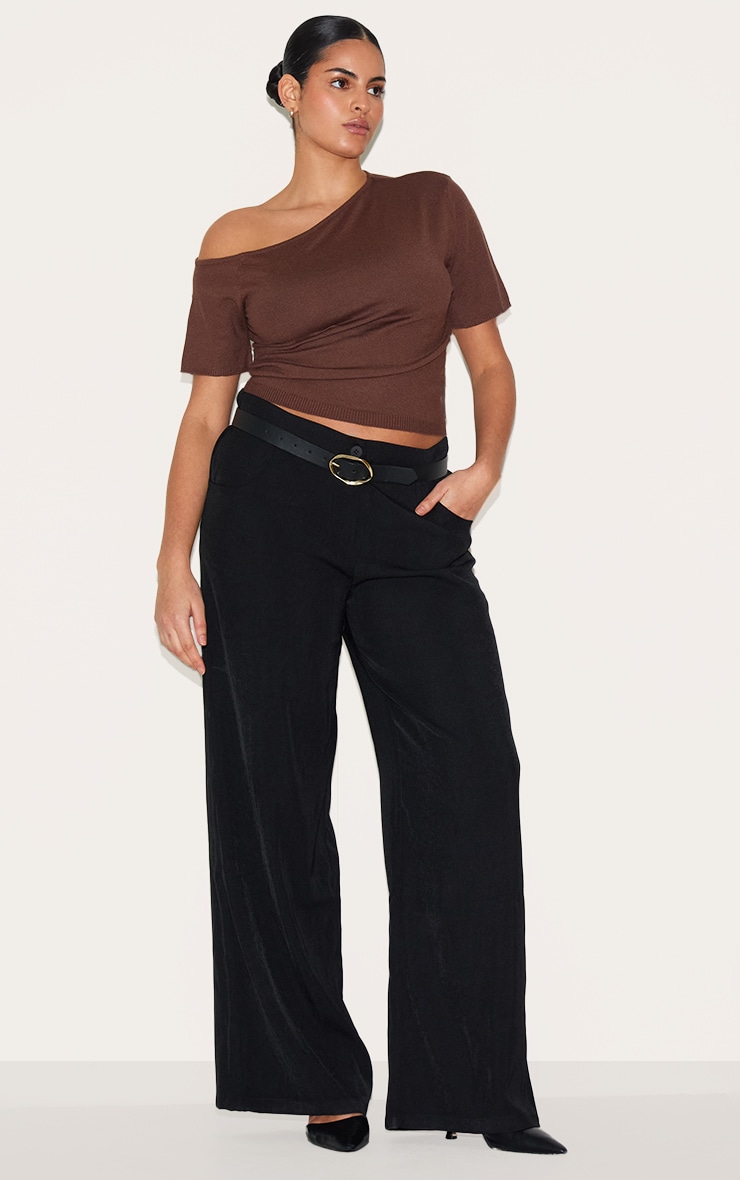 Plus Chocolate Basic Knit Asymmetric Neckline Top image 3