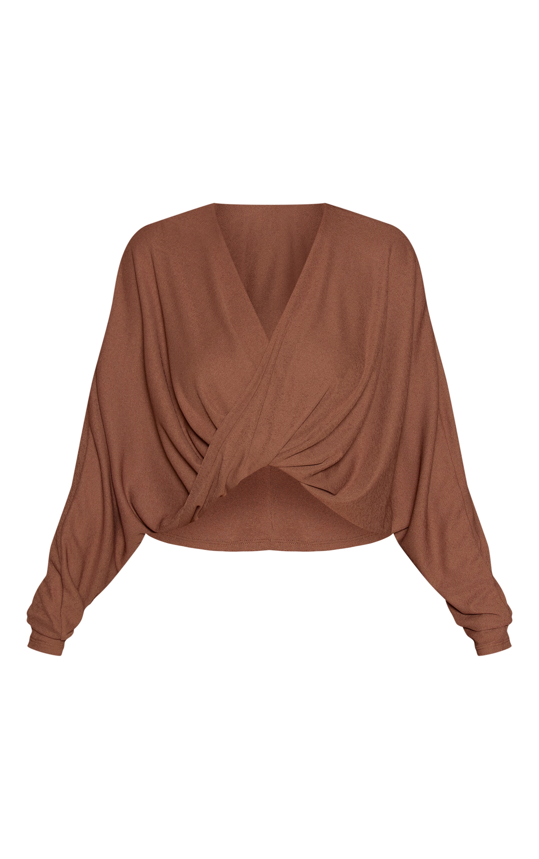 Brown Burnout Mesh Twist Front Slouchy Long Sleeve Top image 5