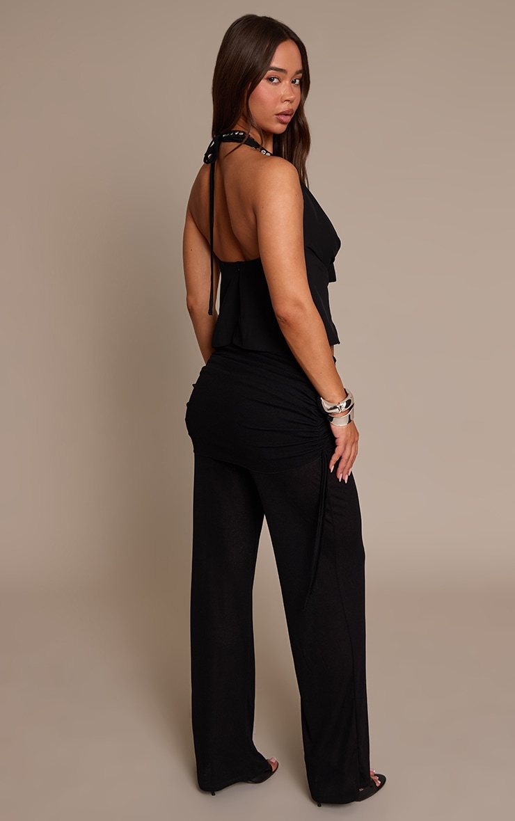 Black Drape Panel Straight Leg Pants image 3