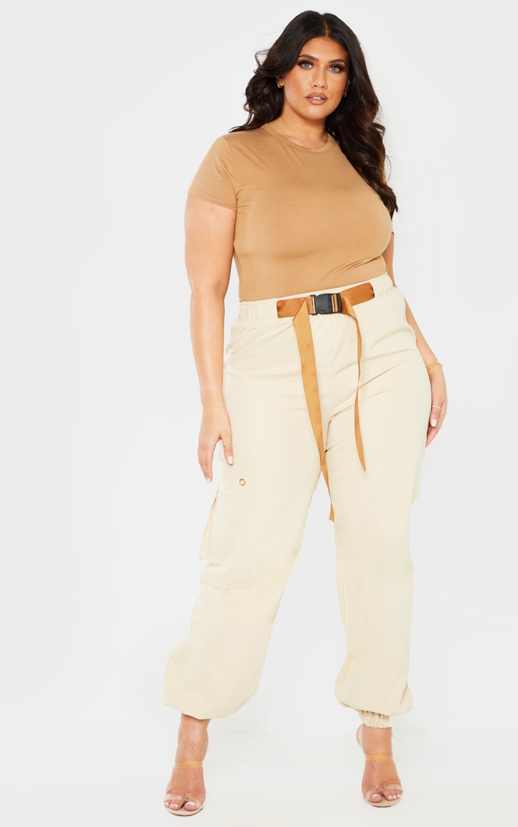 Plus Stone Woven Buckle Detail Cargo Pants
