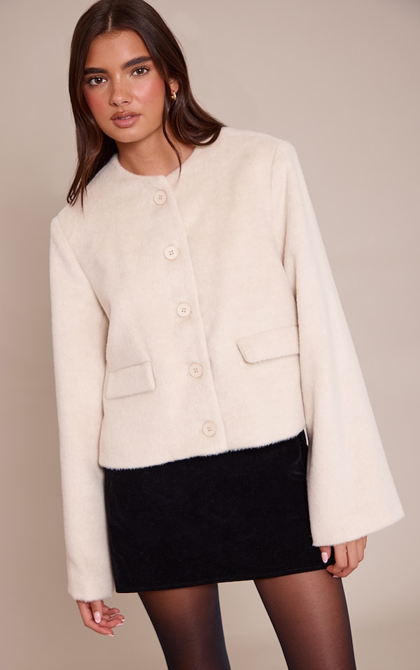 Cream Brushed Wool Single Breasted Jacket