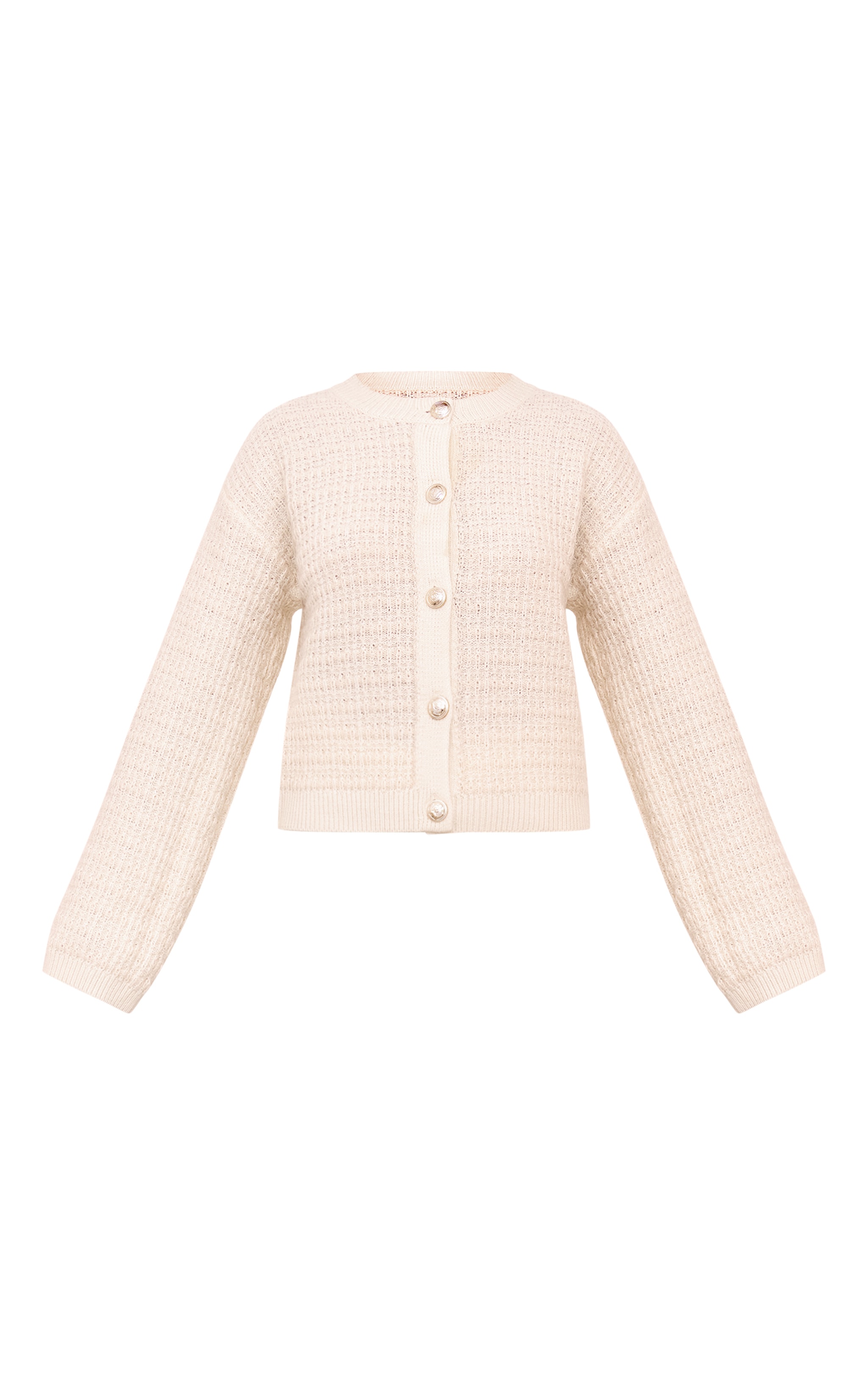 Cream Boucle Knit Button Up Cardigan image 5