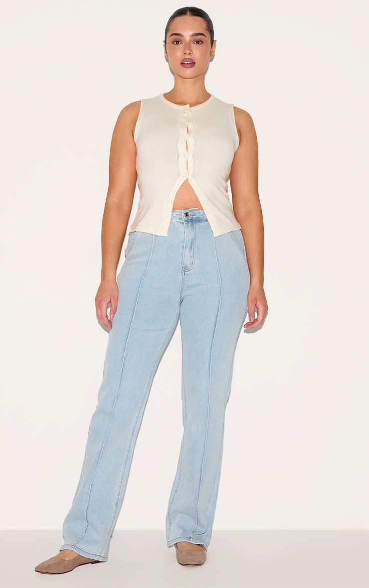 Shape Light Blue Stretch Denim Highwaisted Pintuck Adjustable Back Detail Jeans image 1