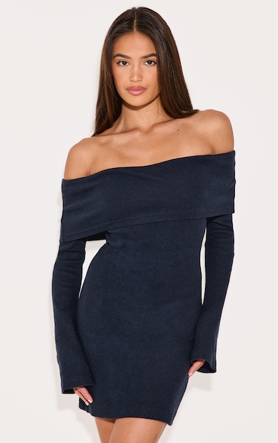 Navy Fold Over Bardot Mini Dress