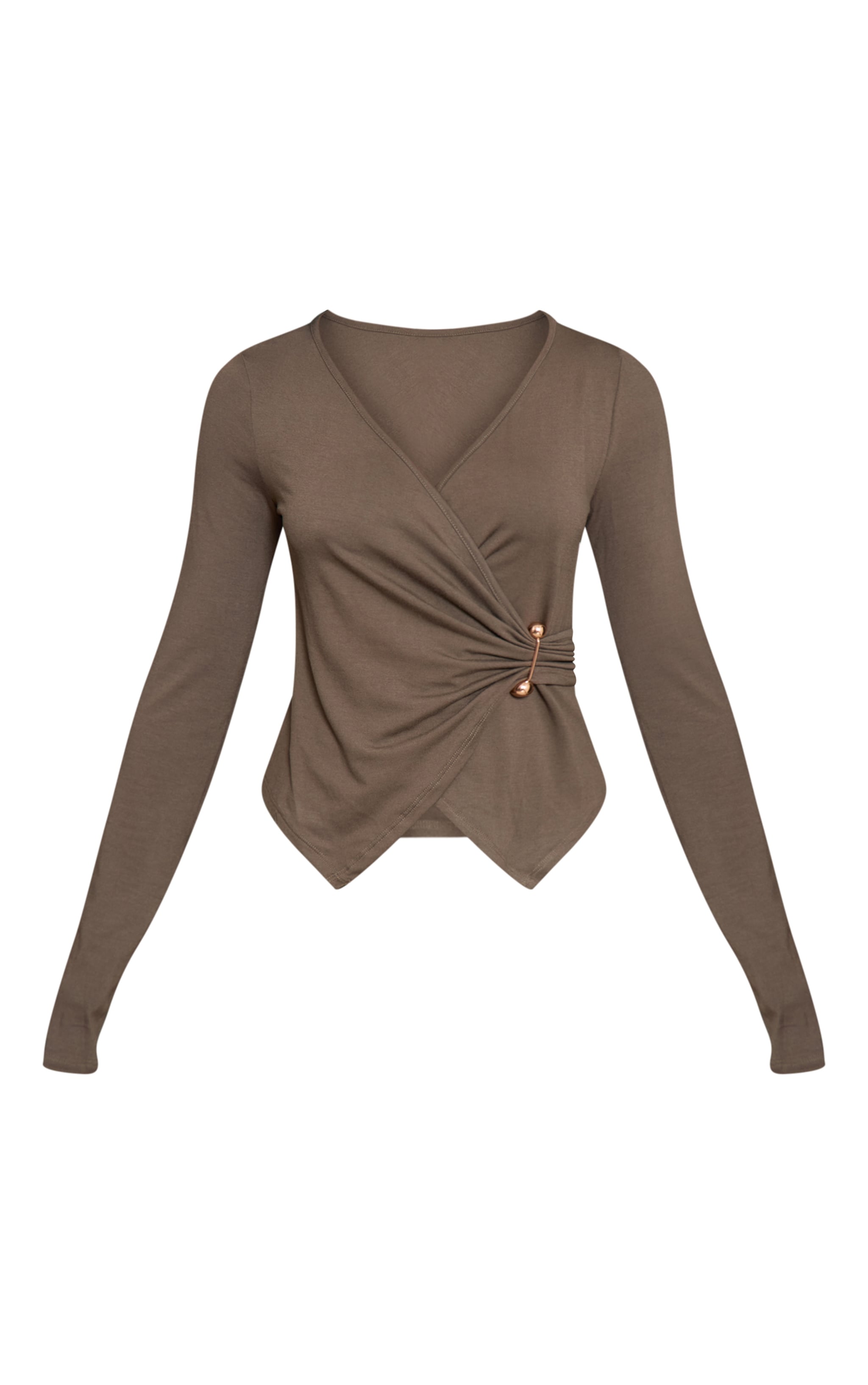 Petite Top cache-coeur kaki à manches longues et empiècement image 5