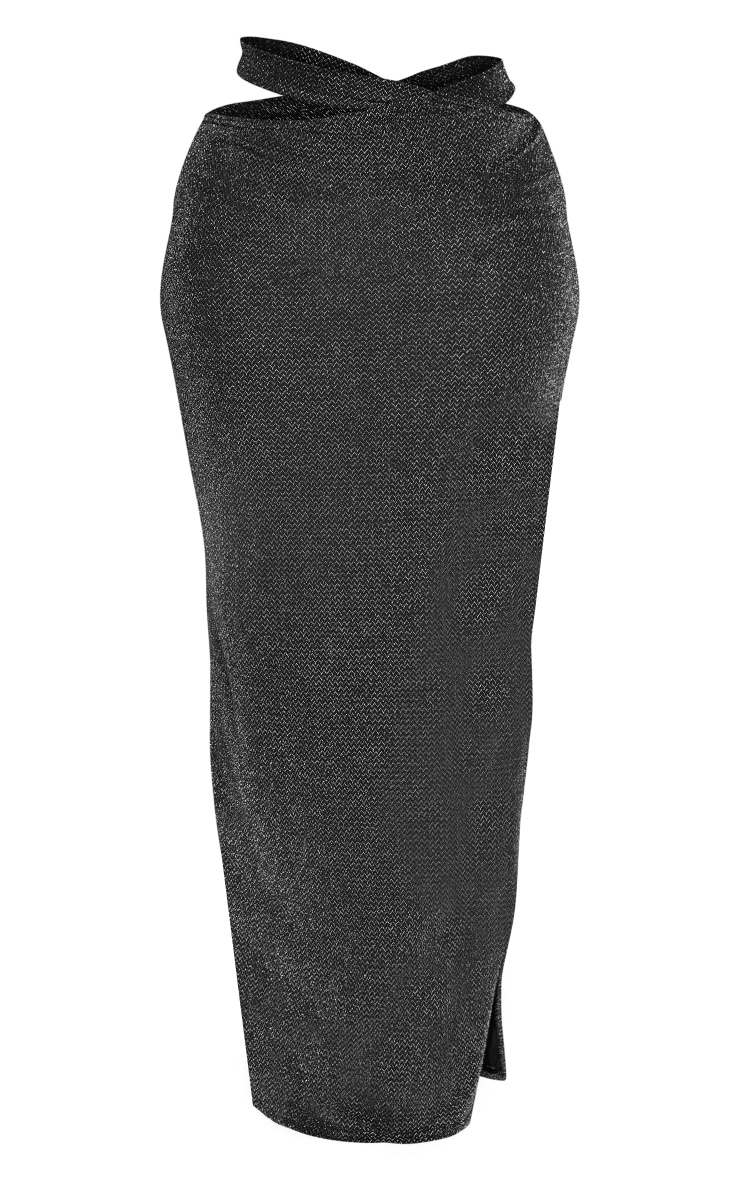 Shape Black Silver Glitter Waist Detail Midaxi Skirt image 5