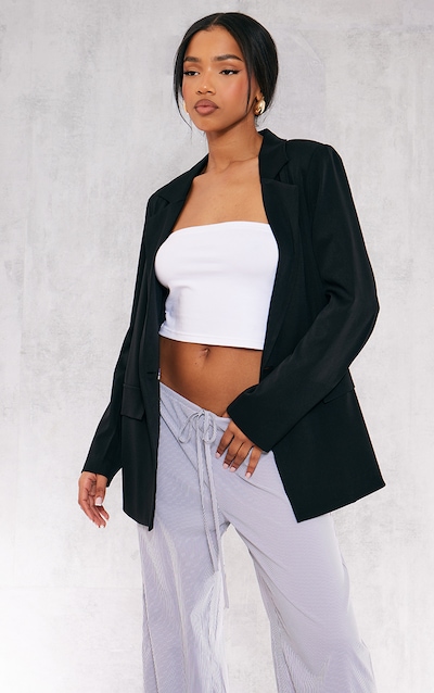 Blazer noir de tailleur à coupe longue et oversize