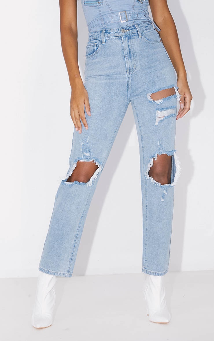 Plt Bleach Wash Distressed Straight Leg Jeans PrettyLittleThing