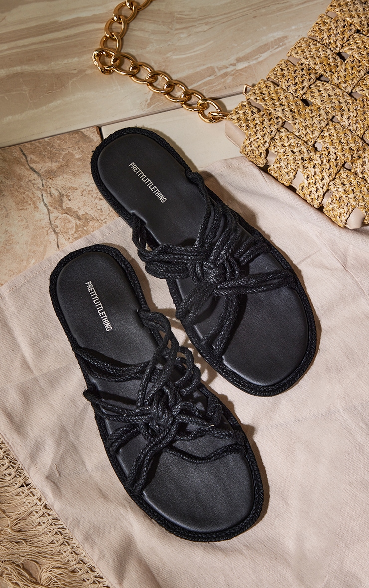 Black Raffia Square Toe Plaited Center Knot Sandals image 3