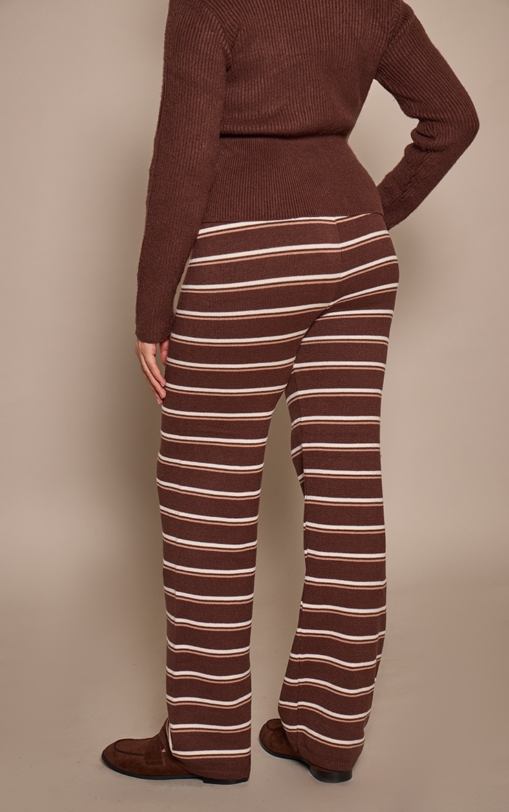 Plus Chocolate Striped Compact Knit Wide Leg Trouser image 3