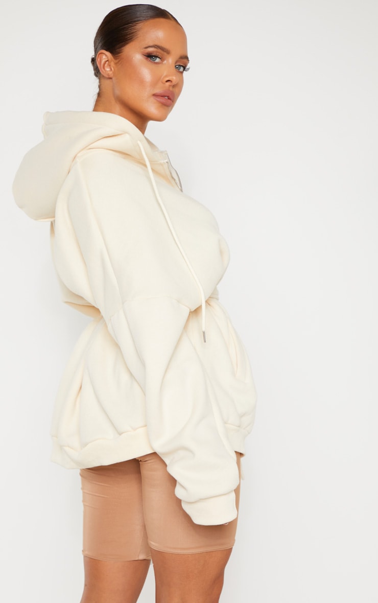 Cream Oversized Belted Sweat Hoodie