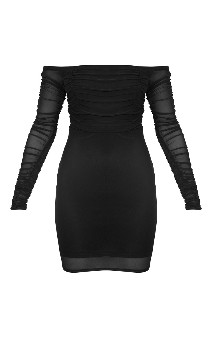 black ruched mesh bardot jumpsuit