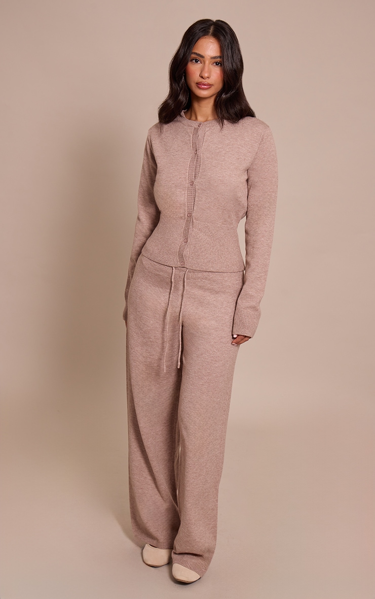 Petite Taupe Wide Leg Knitted Pants image 1