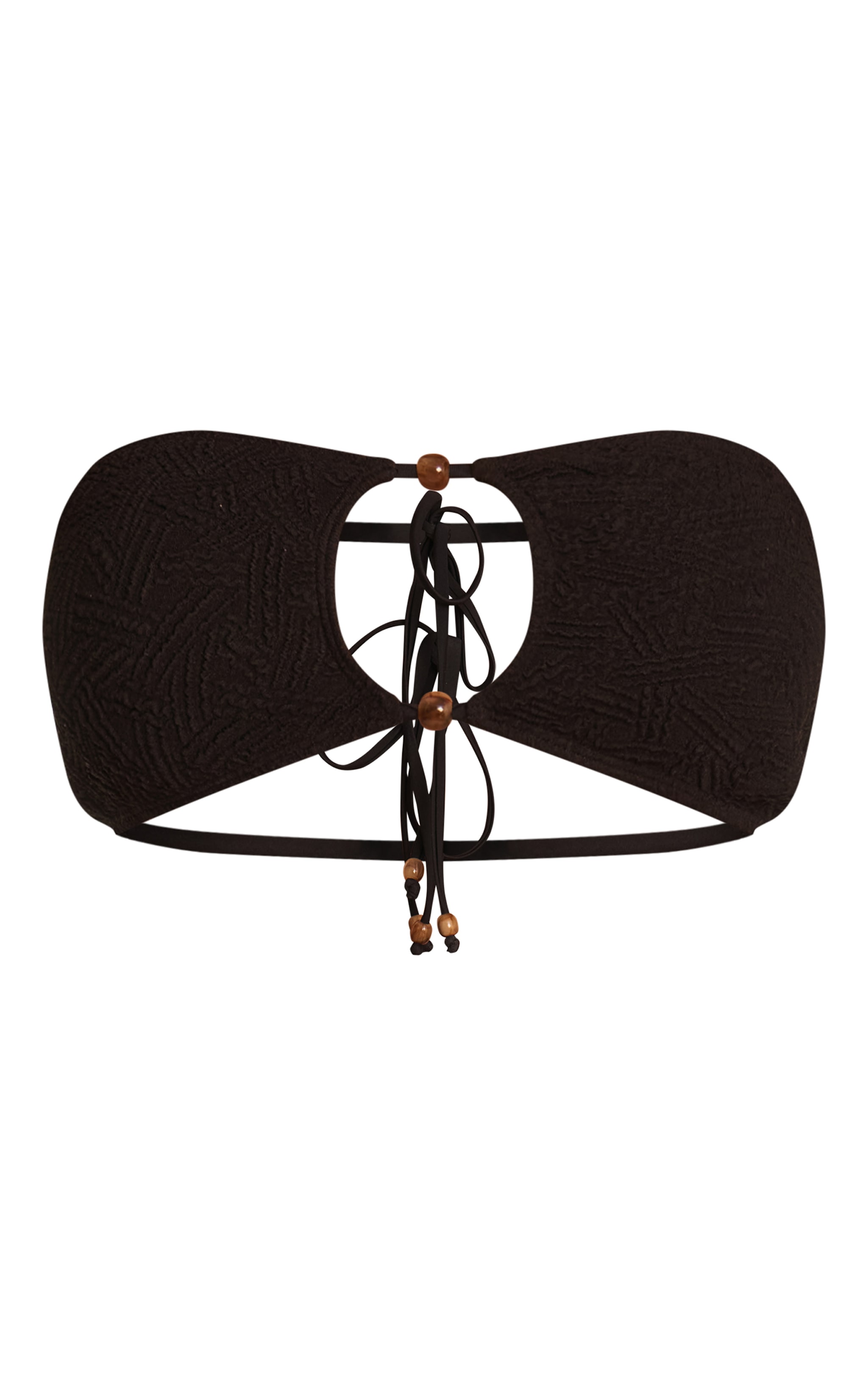 Black Textured Bead Trim Bandeau Bikini Top image 5