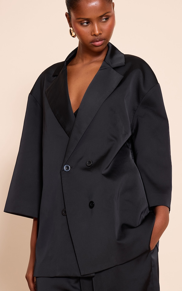  Black Tailored Satin Oversized Blazer