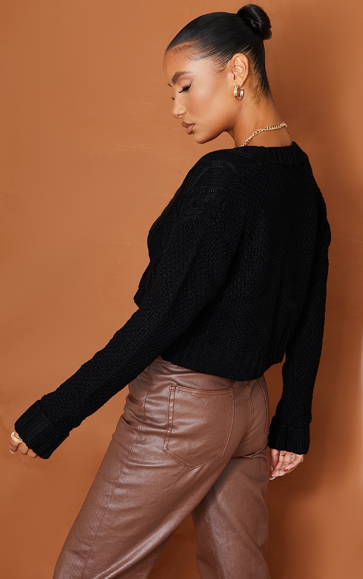 Black Cable Cropped Cardigan image 2