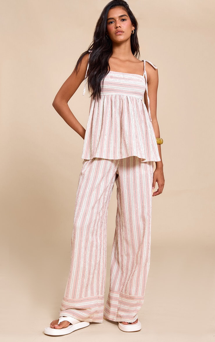 Pink Woven Textured Striped Floaty Top image 3