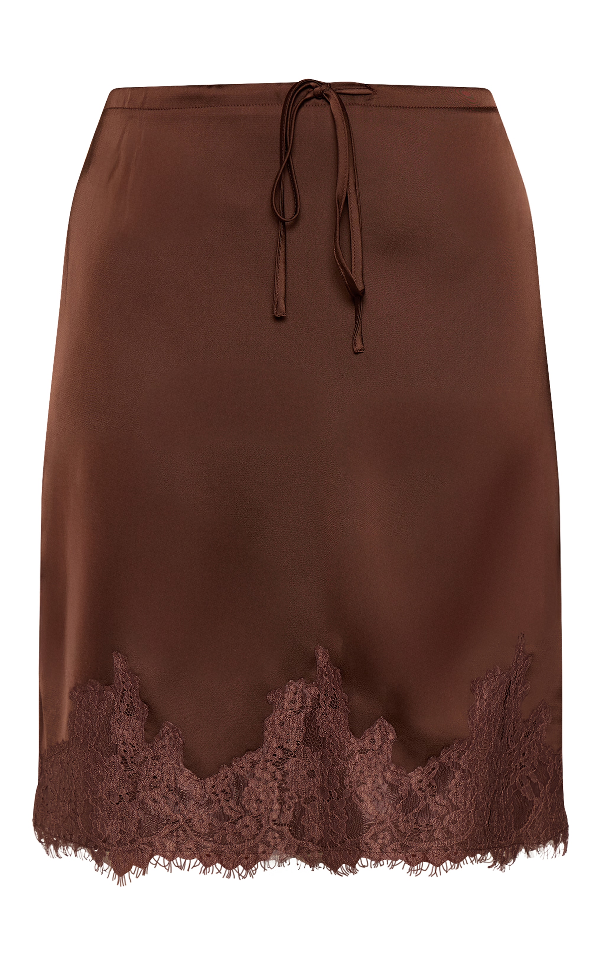 Chocolate Satin Lace Detail Midi Skirt image 6