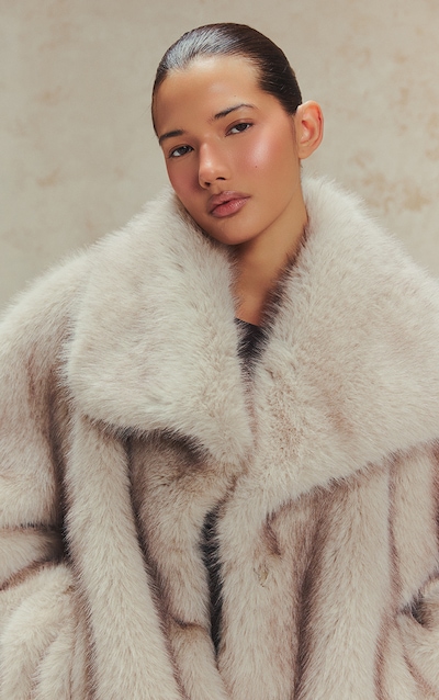 Cream Faux Fur Short Shawl Collar Coat