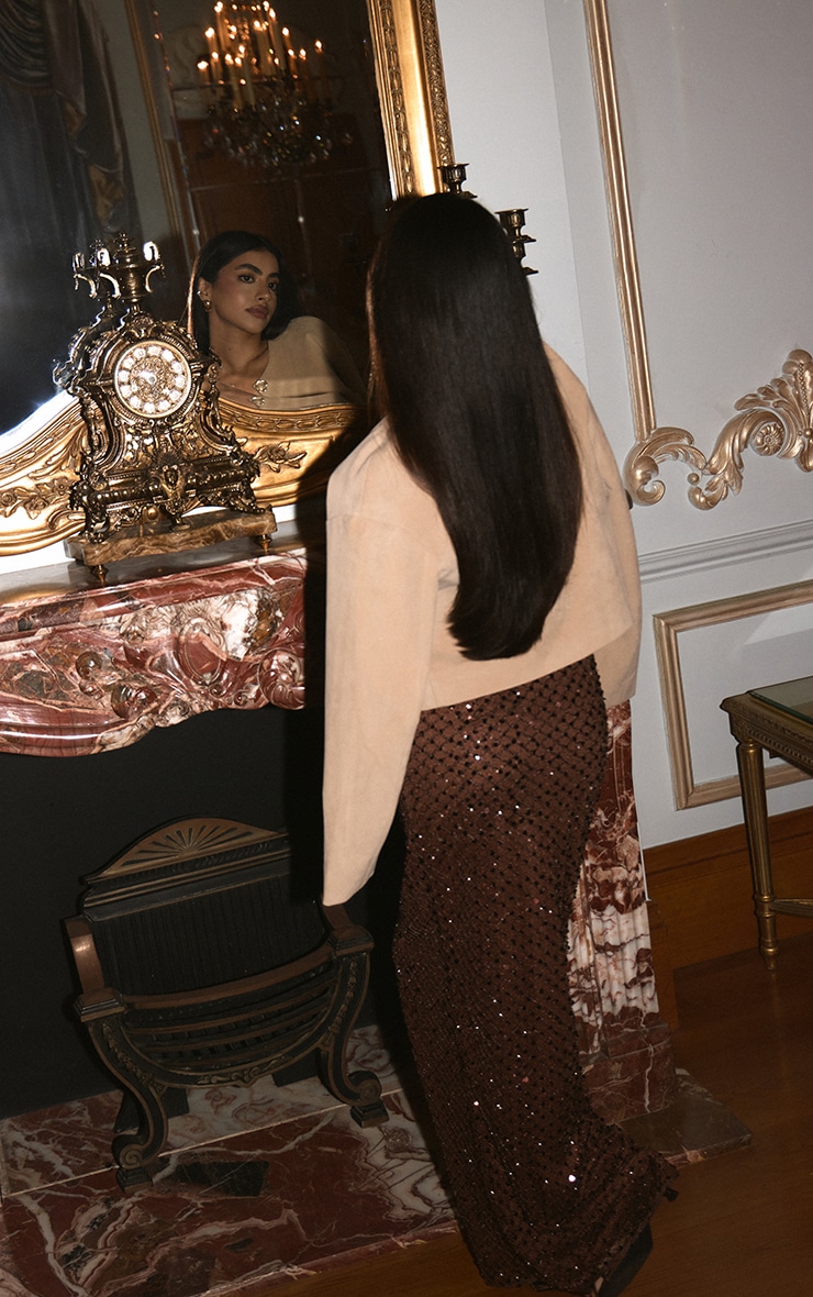 Robe bustier longue marron chocolat à ornements image 4