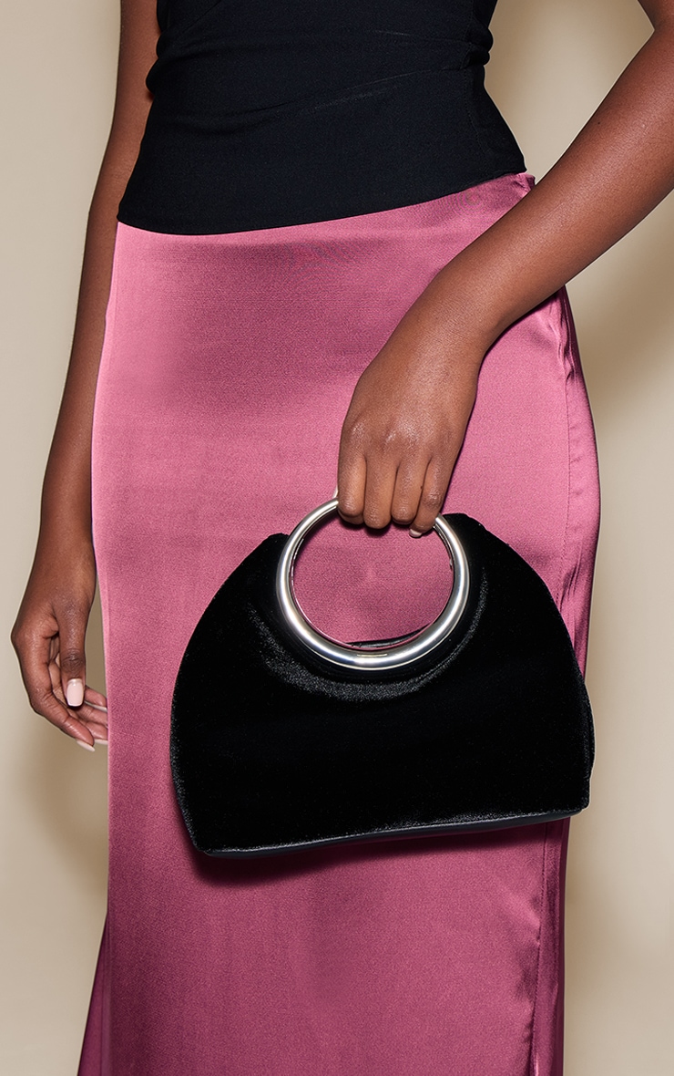 Black Velvet Grab Handle Clutch Bag image 1