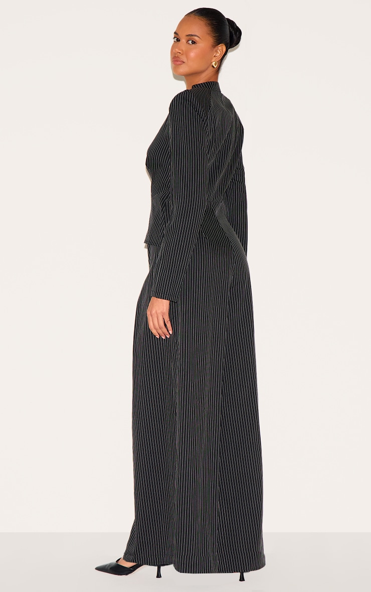Black Pinstripe Shirt Detail Straight Leg Jumpsuit image 2
