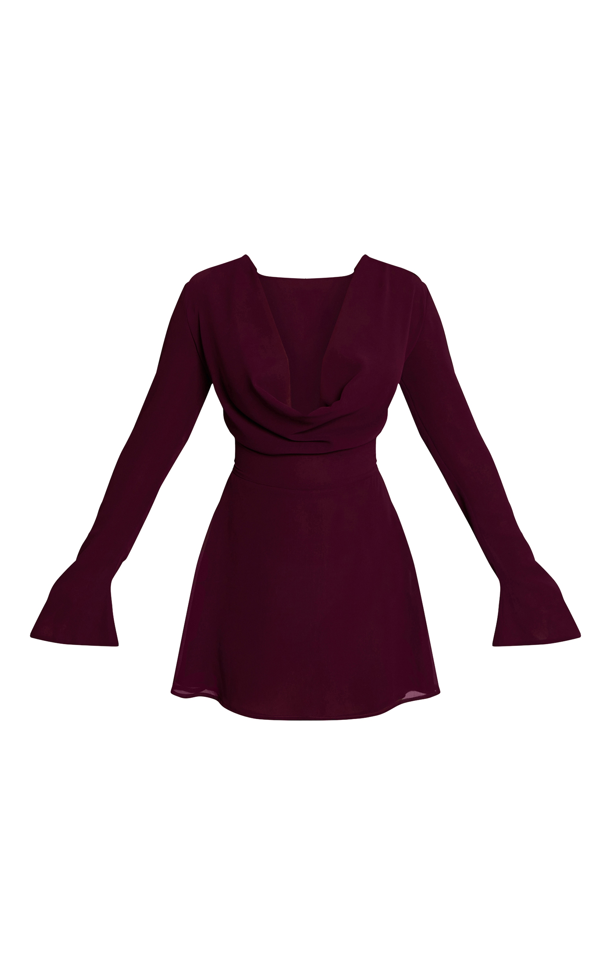 Robe droite en mousseline de soie violette à col bénitier et manches flûtes image 5