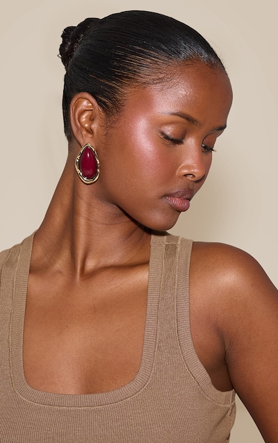 Plum Resin Pear Shaped Stud Earrings